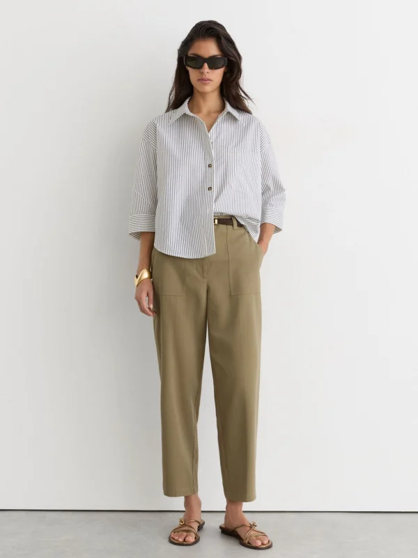 Reiss Khaki Green Cotton-lyocell Tapered Trousers