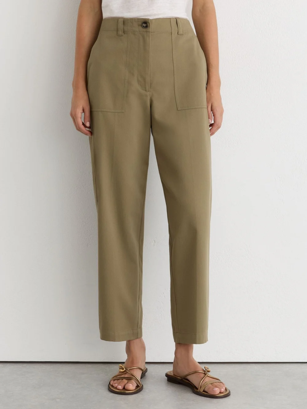 Reiss Khaki Green Cotton-lyocell Tapered Trousers, view 4