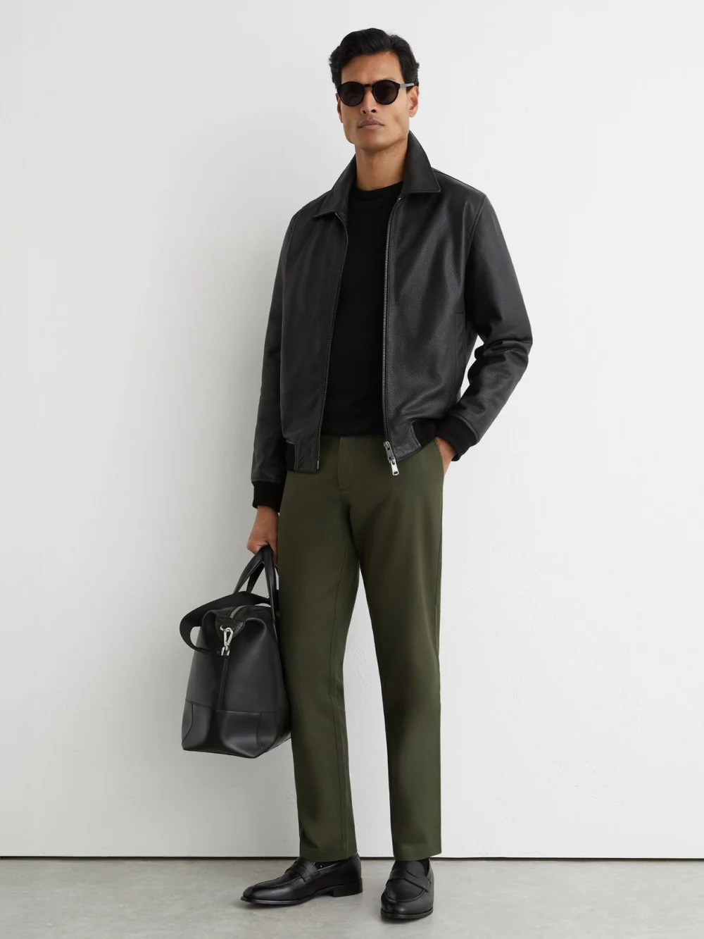 Reiss Khaki Green Cotton Piqué Chino Trousers