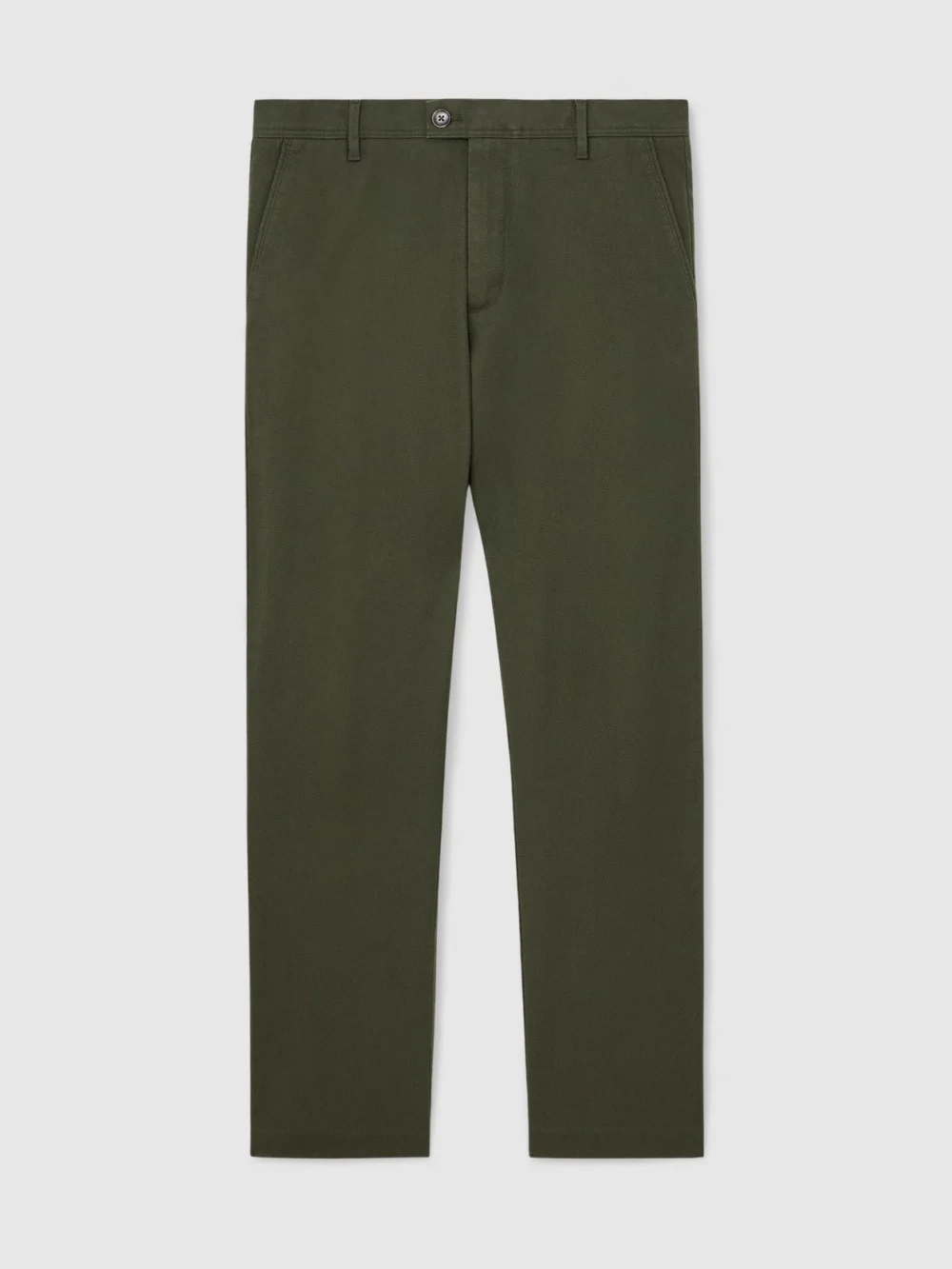 Reiss Khaki Green Cotton Piqué Chino Trousers, view 2