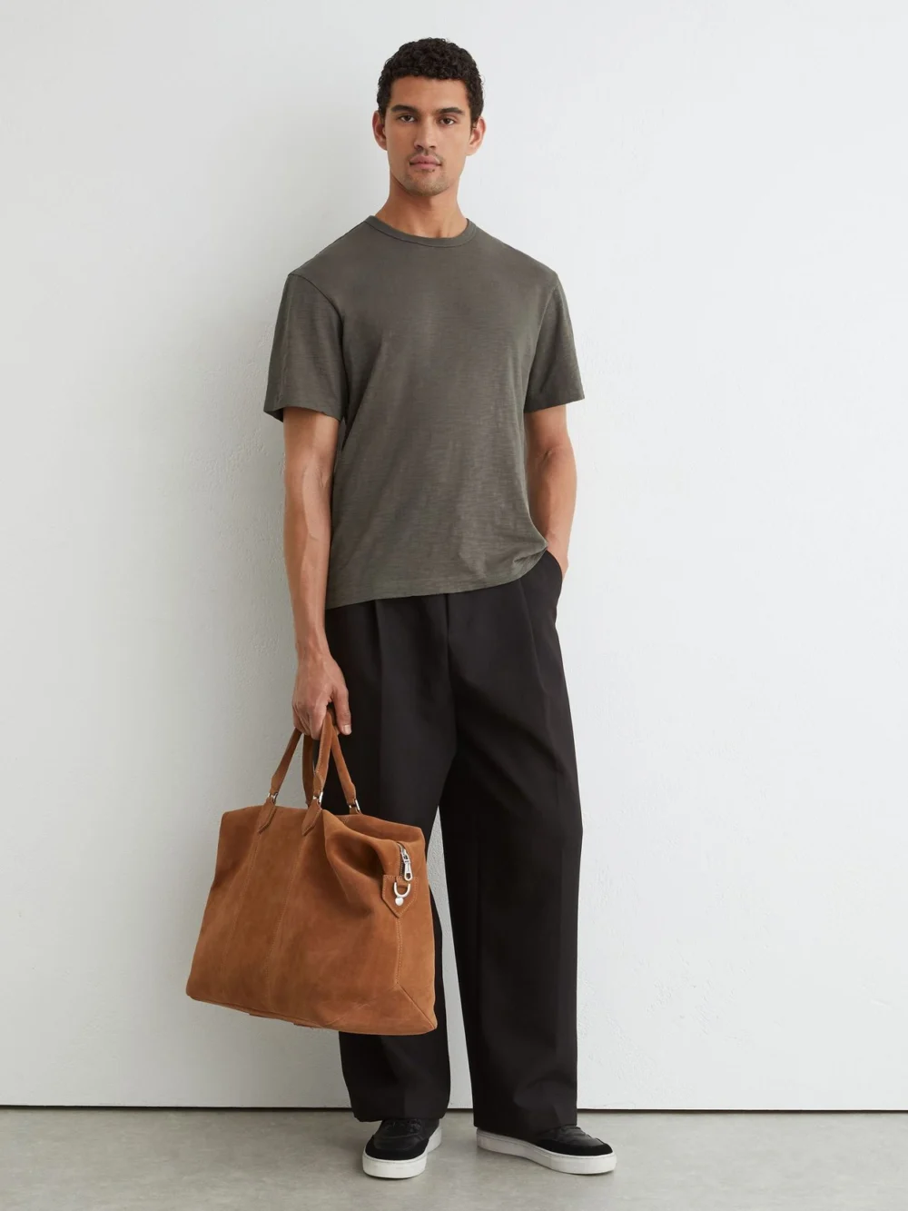 Reiss Khaki Green Cotton Slub Relaxed-fit T-shirt