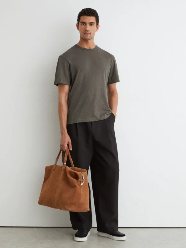 Reiss Khaki Green Cotton Slub Relaxed-fit T-shirt