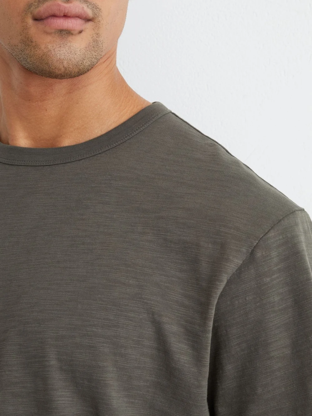 Reiss Khaki Green Cotton Slub Relaxed-fit T-shirt, view 3