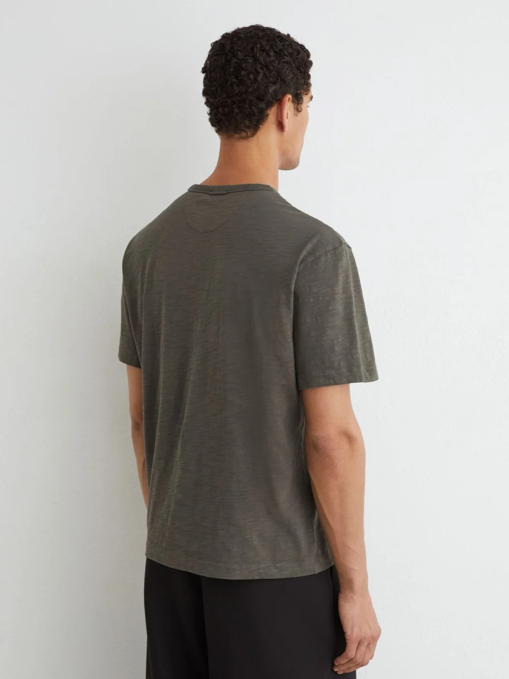 Reiss Khaki Green Cotton Slub Relaxed-fit T-shirt, view 4
