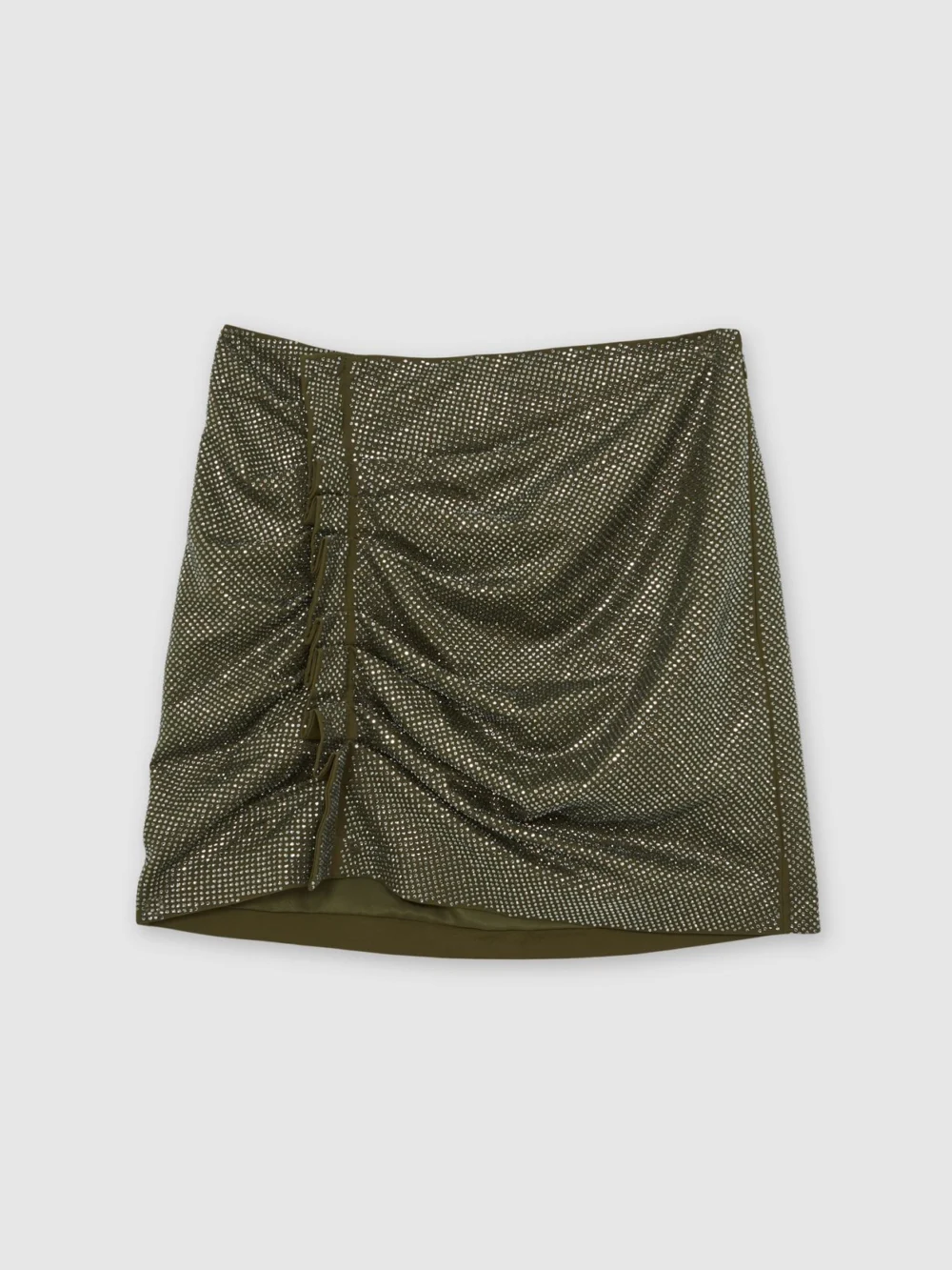 Reiss Khaki Green Crystal-embellished Ruched Mini Skirt, view 2