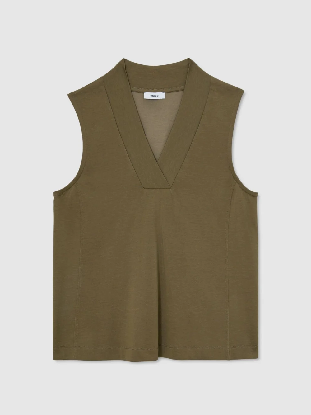 Reiss Khaki Green Jersey V-neck Vest, view 2