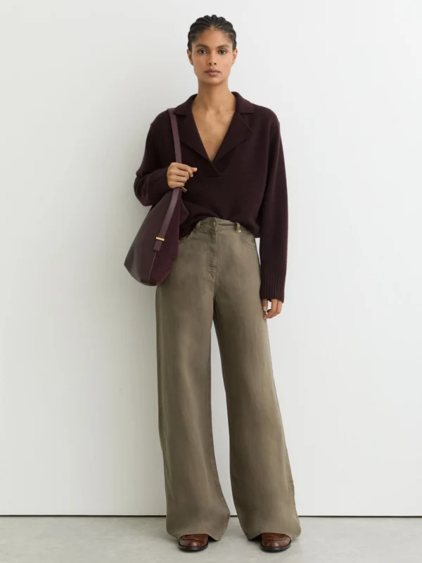 Reiss Khaki Green Lyocell-linen Wide-leg Trousers