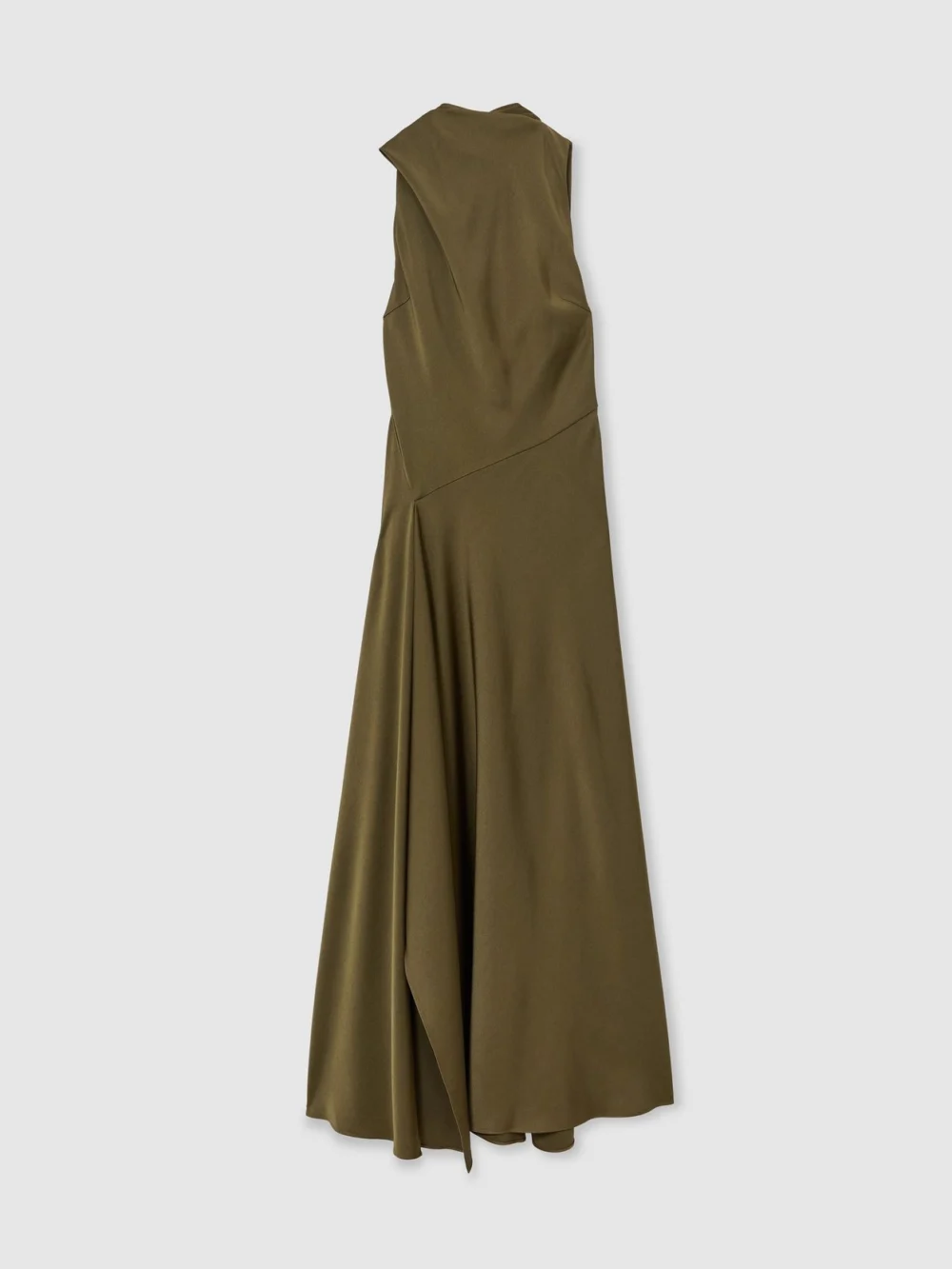 Reiss Khaki Green Petite Satin Cape-detail Maxi Dress, view 2