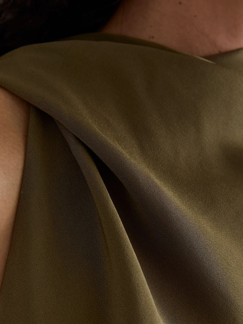 Reiss Khaki Green Petite Satin Cape-detail Maxi Dress, view 3