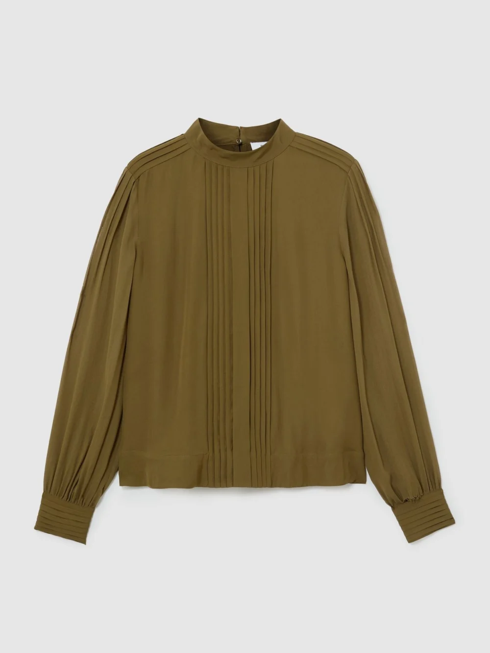 Reiss Khaki Green Pintuck-detail Tie-back Blouse, view 2