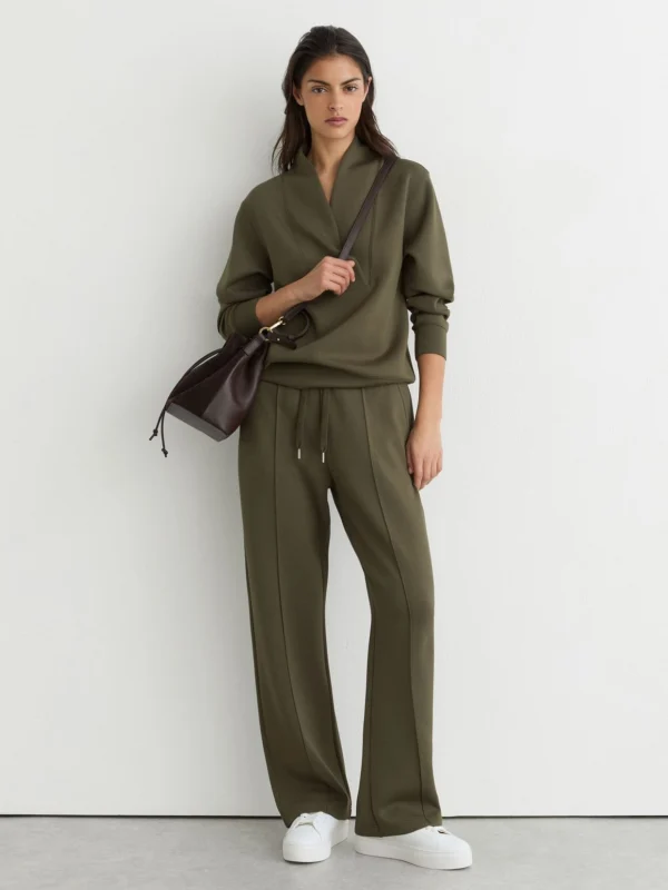 Reiss Khaki Green Premium Interlock Shawl-neck Sweatshirt with