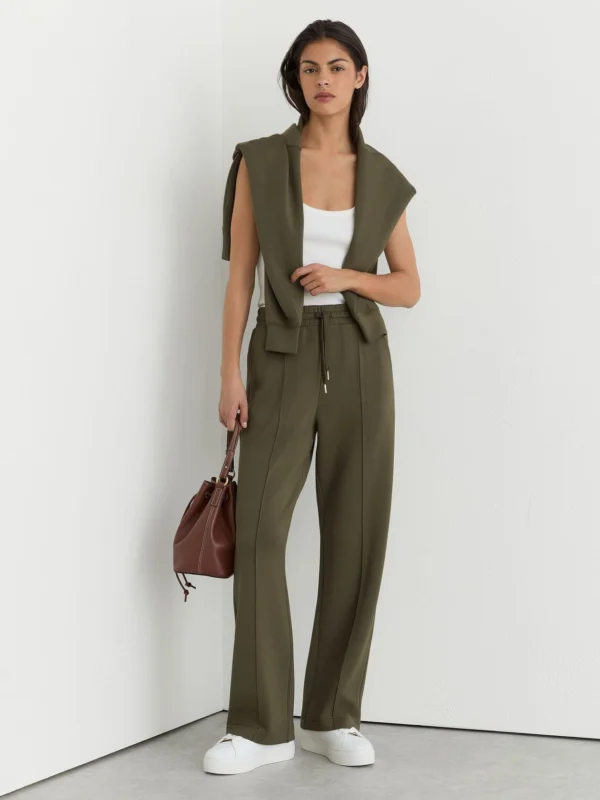 Reiss Khaki Green Premium Interlock Wide-leg Joggers