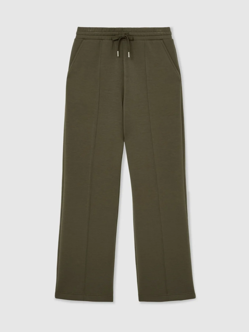 Reiss Khaki Green Premium Interlock Wide-leg Joggers, view 2