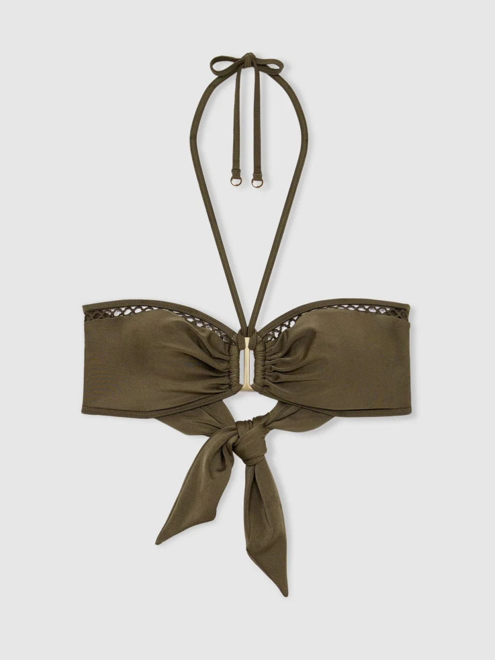 Reiss Khaki Green Shimmer Bandeau Bikini Top, view 2