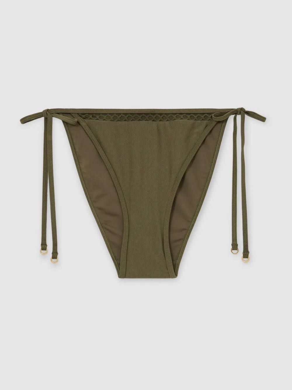 Reiss Khaki Green Shimmer Side-tie Bikini Bottoms, view 2