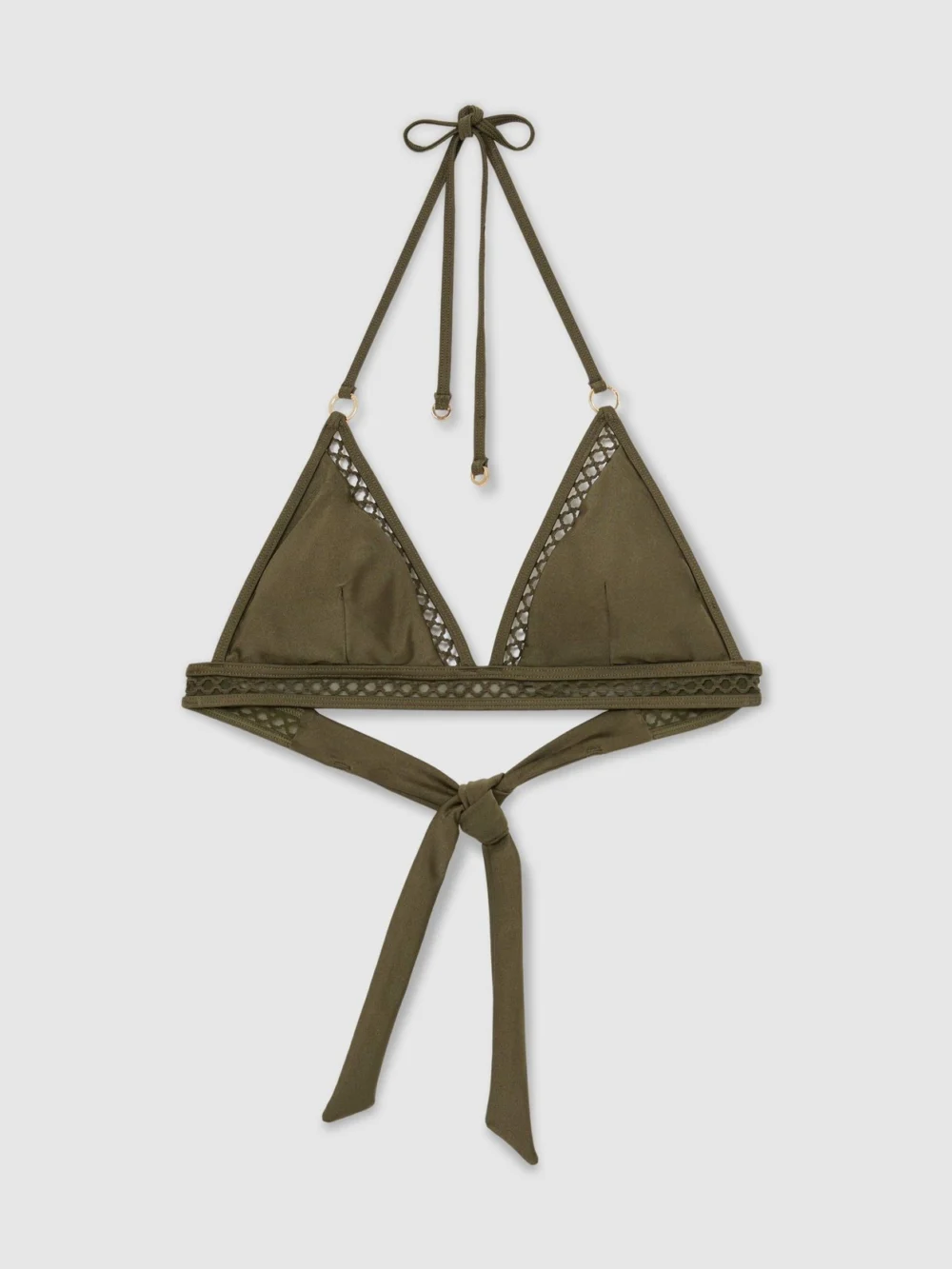 Reiss Khaki Green Shimmer Triangle Bikini Top, view 2