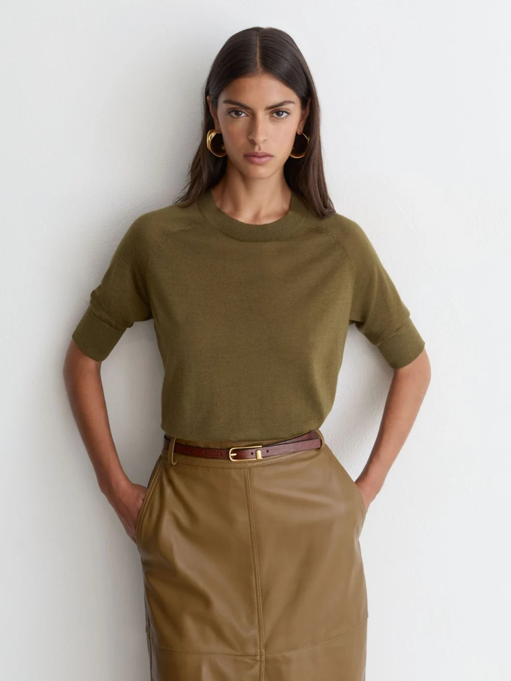 Reiss Khaki Green Ultra-soft Merino Wool Crew-neck T-shirt