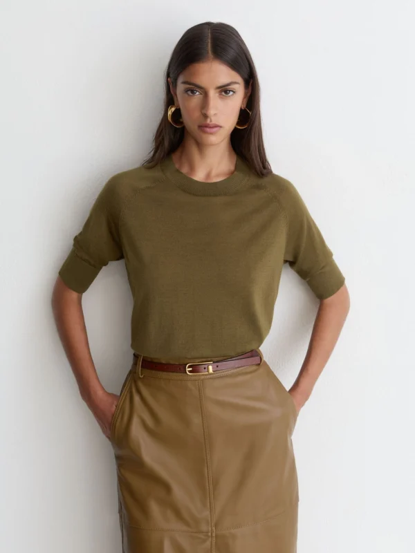 Reiss Khaki Green Ultra-soft Merino Wool Crew-neck T-shirt