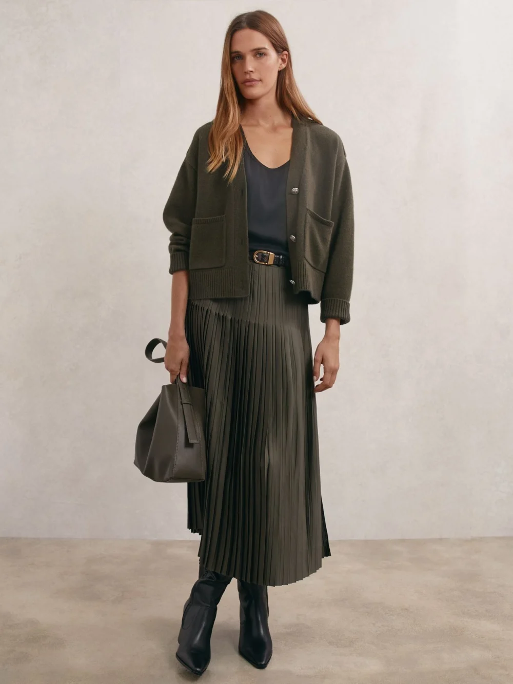 Reiss Khaki Green Wool-cashmere Button-through Cardigan