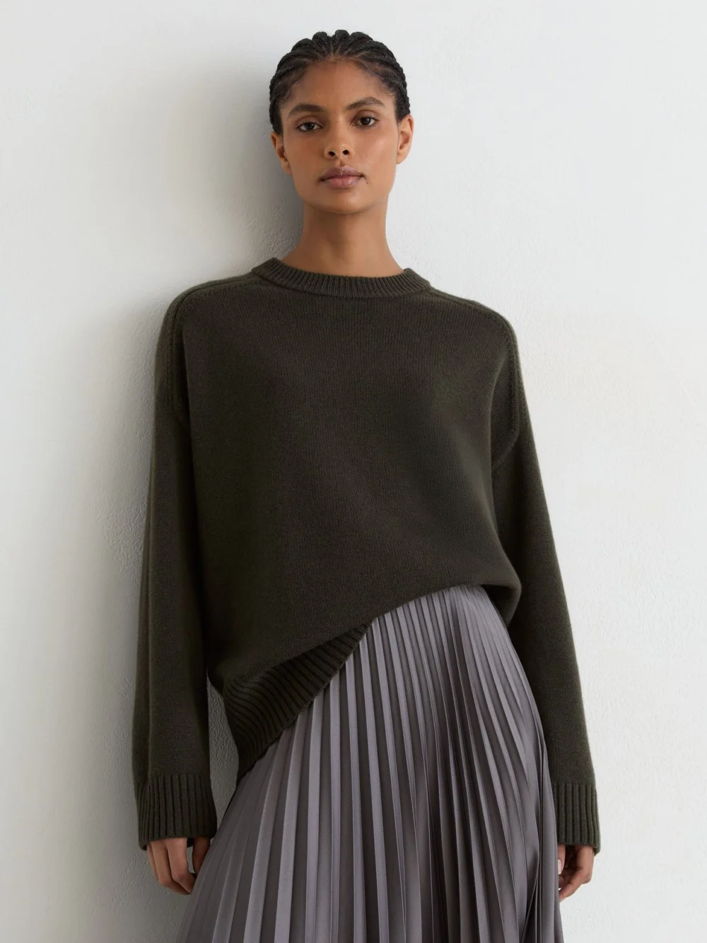 Reiss Khaki Green Wool-cashmere Crew-neck Raglan Jumper