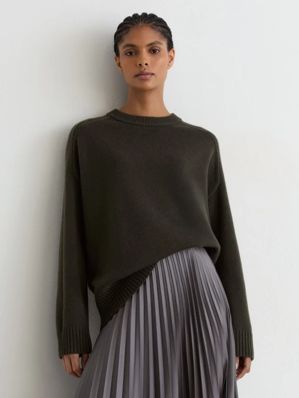Reiss Khaki Green Wool-cashmere Crew-neck Raglan Jumper