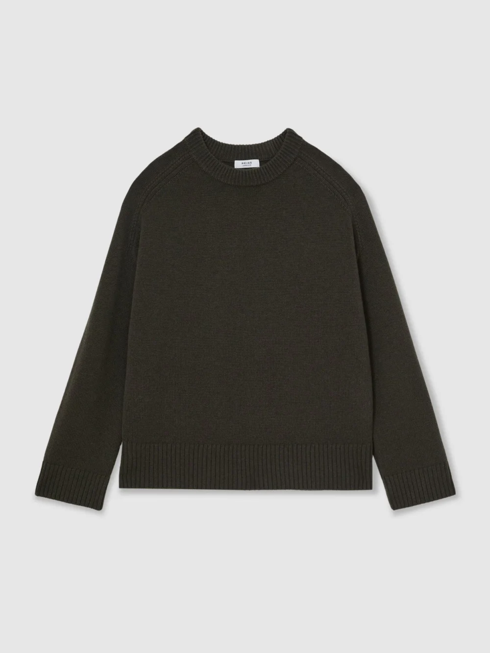 Reiss Khaki Green Wool-cashmere Crew-neck Raglan Jumper, view 2