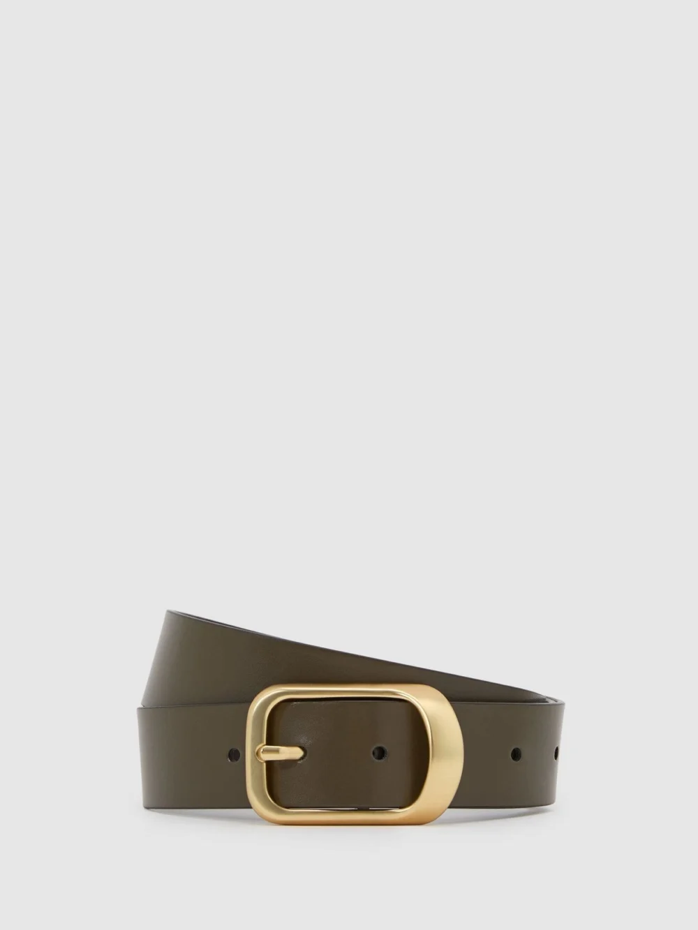 Reiss Khaki Leather Curved-buckle Belt