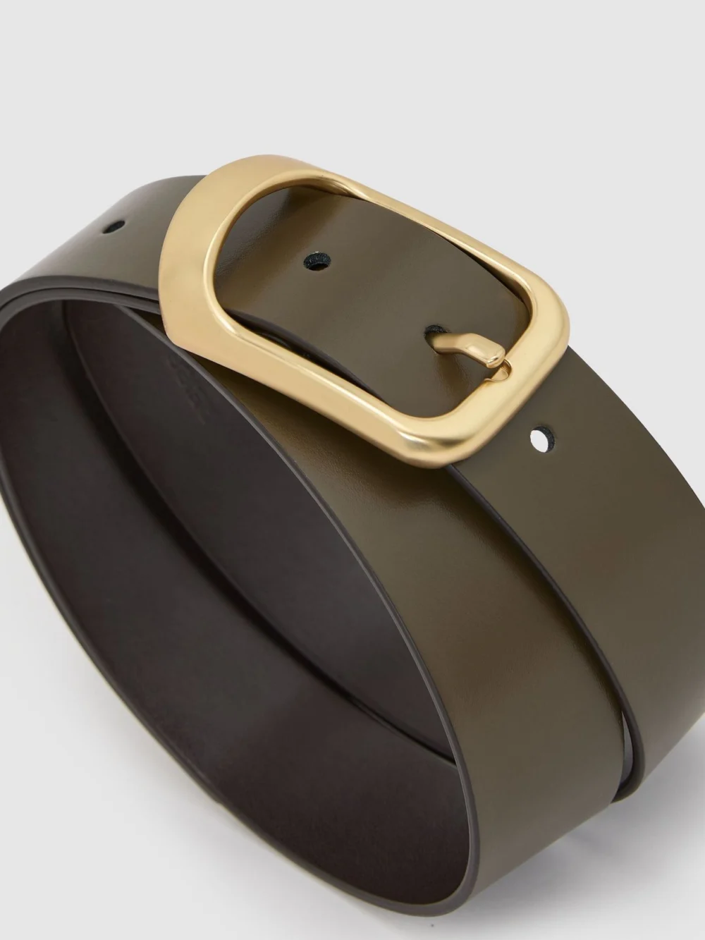 Reiss Khaki Leather Curved-buckle Belt, view 3