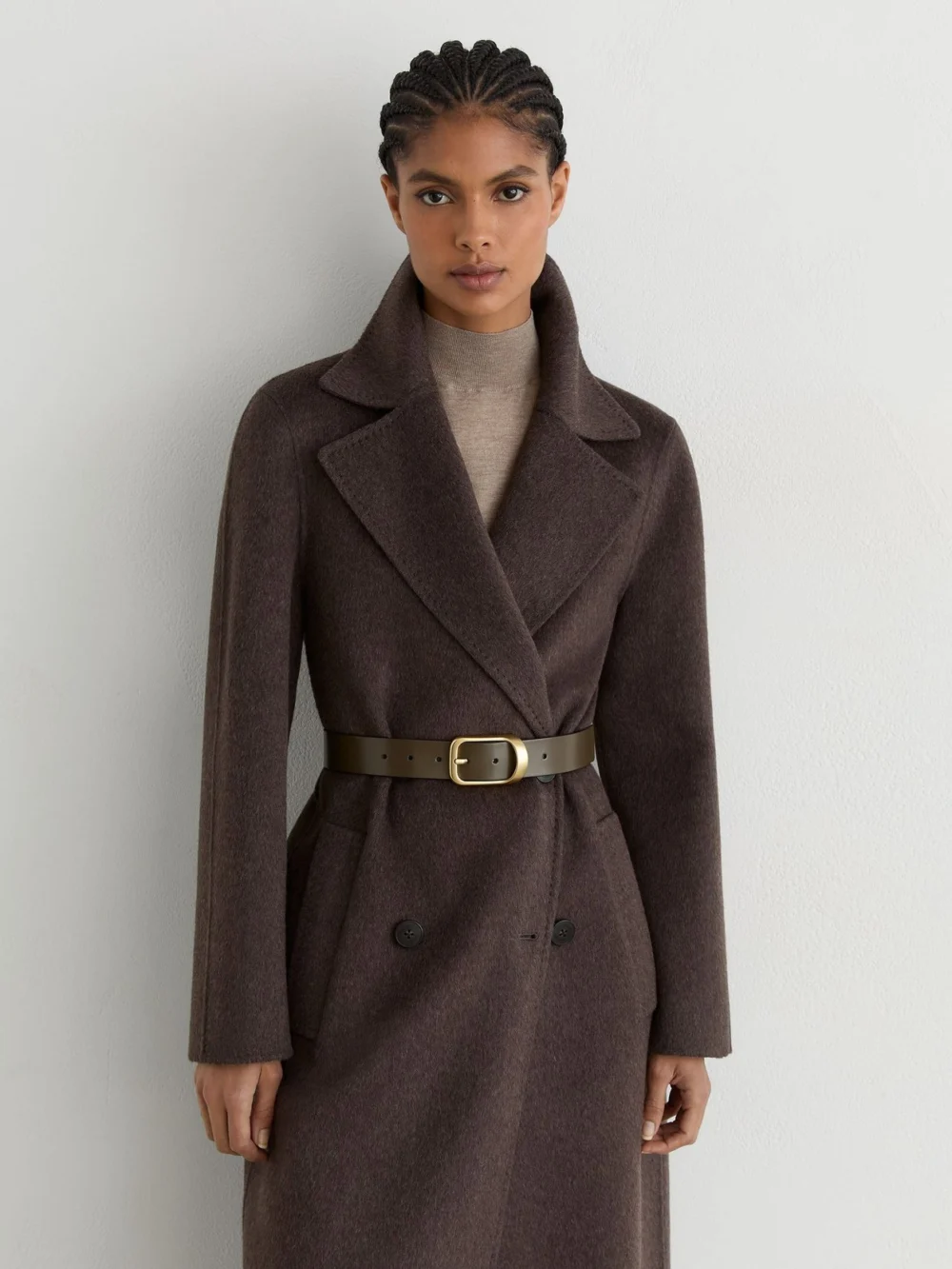 Reiss Khaki Leather Curved-buckle Belt, view 4