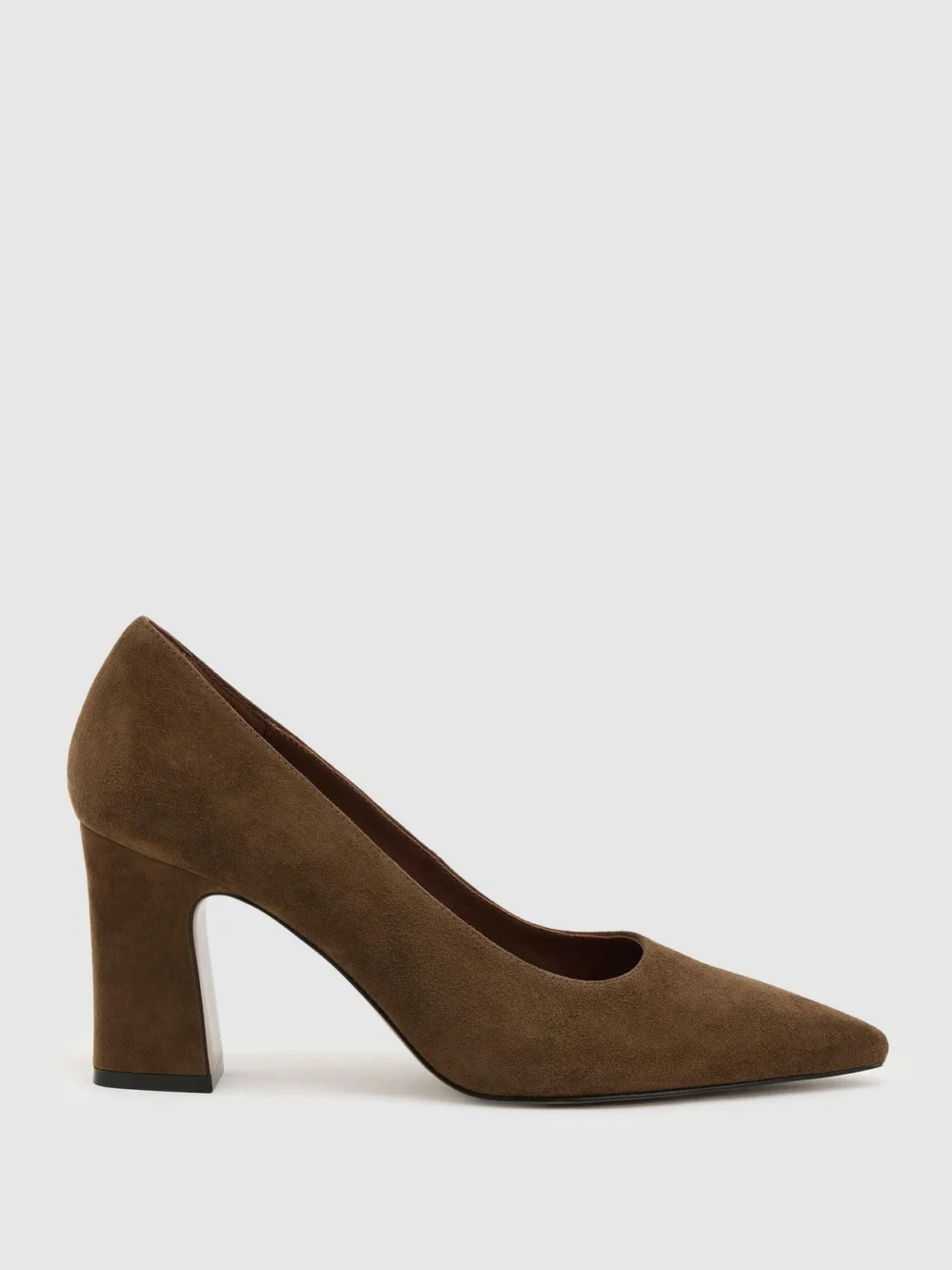 Reiss Khaki Suede Block-heel Court Shoes