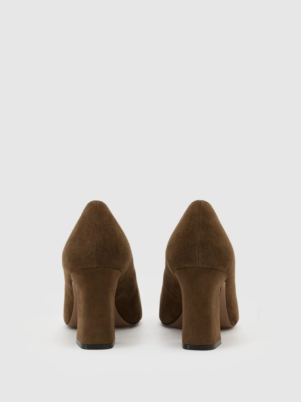 Reiss Khaki Suede Block-heel Court Shoes, view 4
