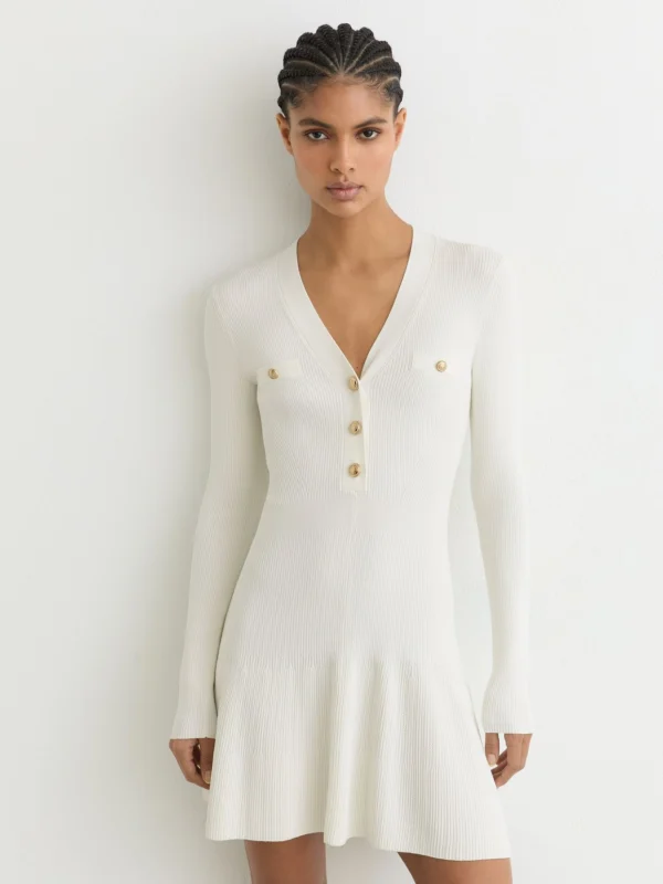 Reiss Knitted Button-detail Mini Dress