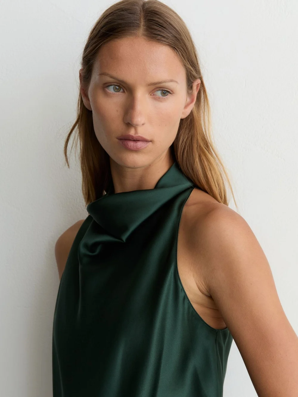 Reiss Kory Teal Green Silk Cowl-neck Sleeveless Top, 18 in dark green