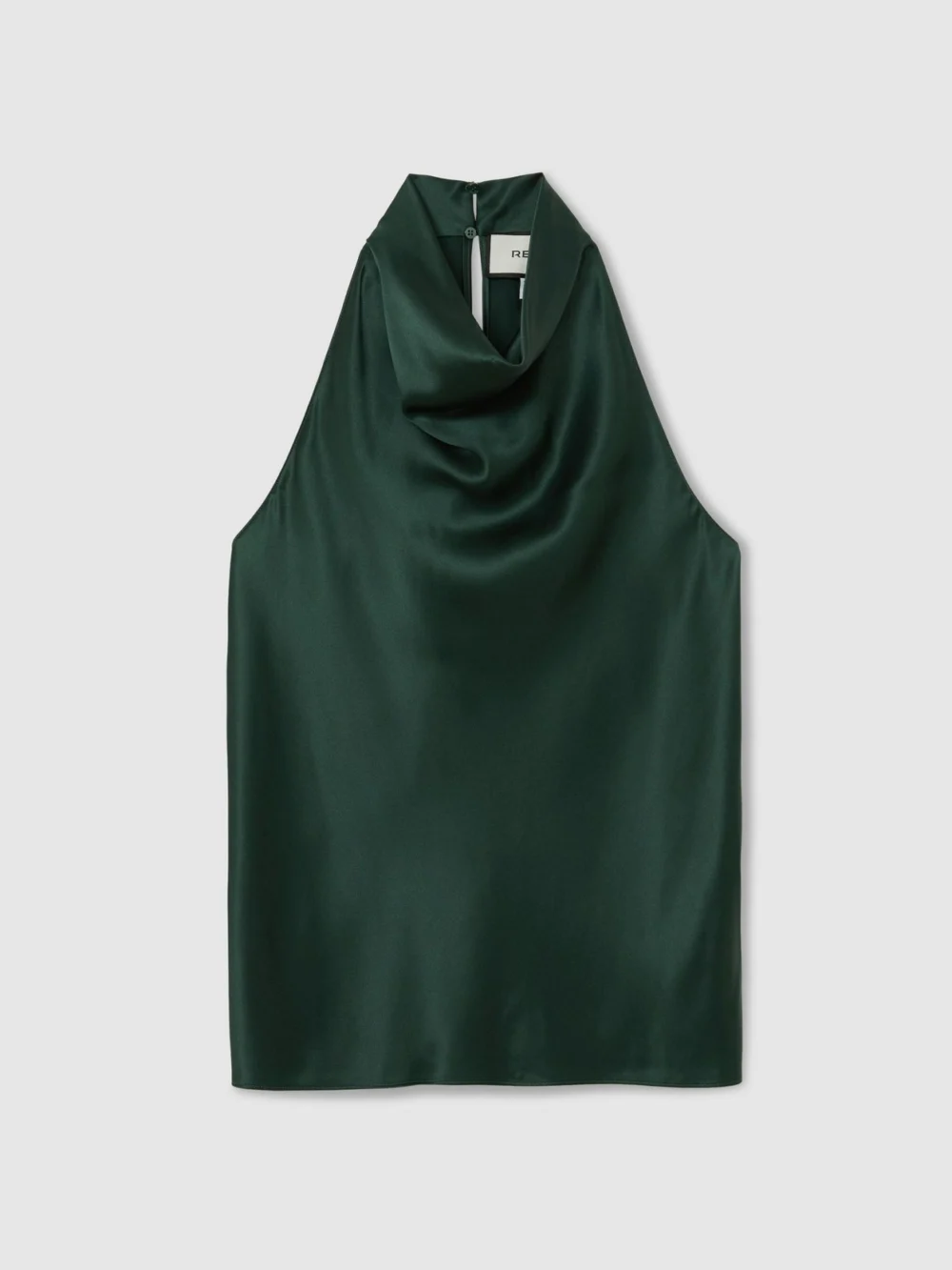 Reiss Kory Teal Green Silk Cowl-neck Sleeveless Top, 18, view 2