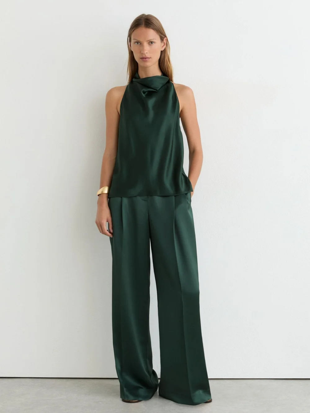 Reiss Kory Teal Green Silk Cowl-neck Sleeveless Top, 18, view 4