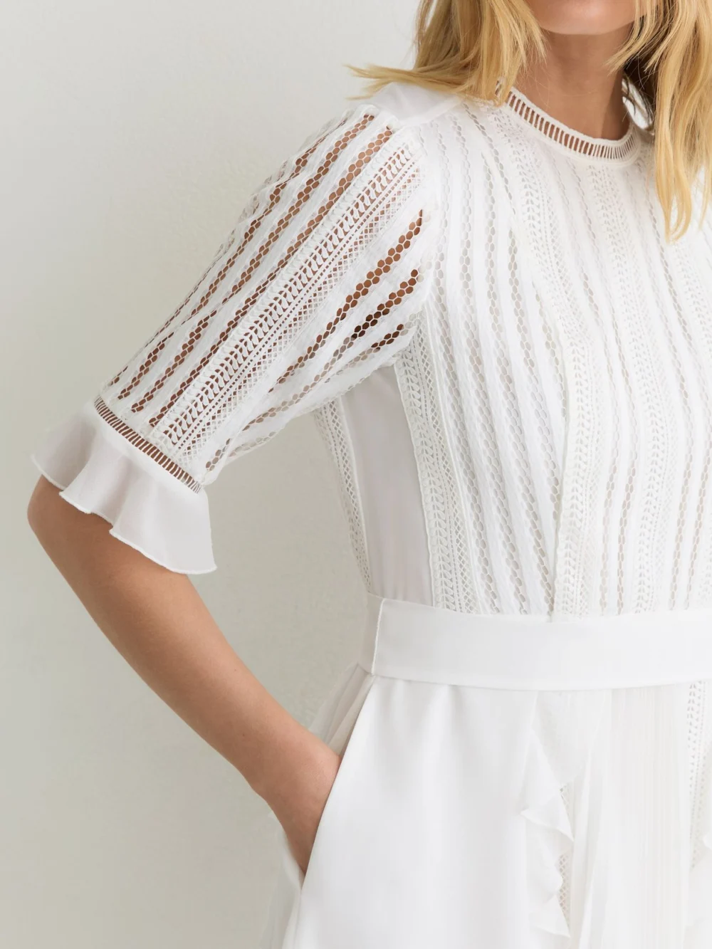 Reiss Lace-detail Belted Mini Dress, view 4