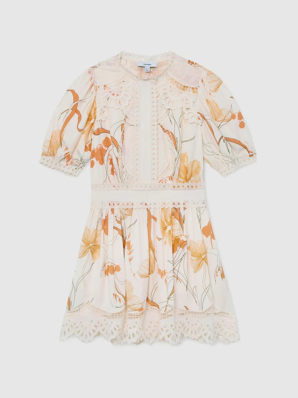 Reiss Lacey & Pink Floral-print Lace-trim Mini Dress, 14, view 2
