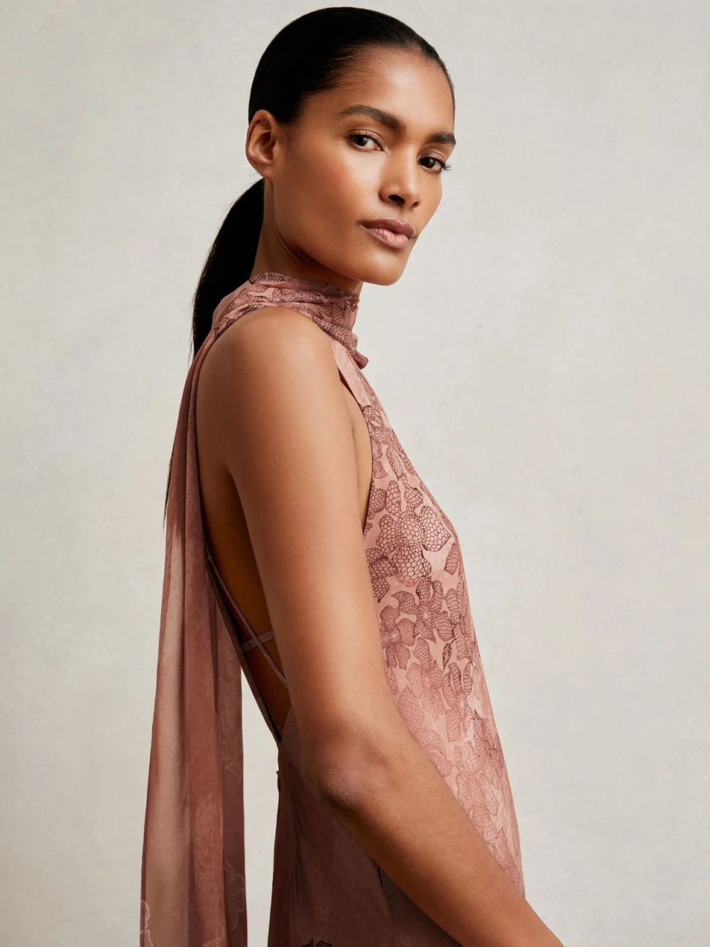 Reiss Lacey Women's Pink Floral Print Cape Maxi Dress, view 3