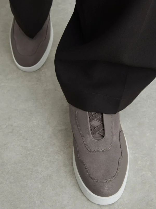 Reiss Lavender Grey Leather and Suede Elasticated-lace Trainers