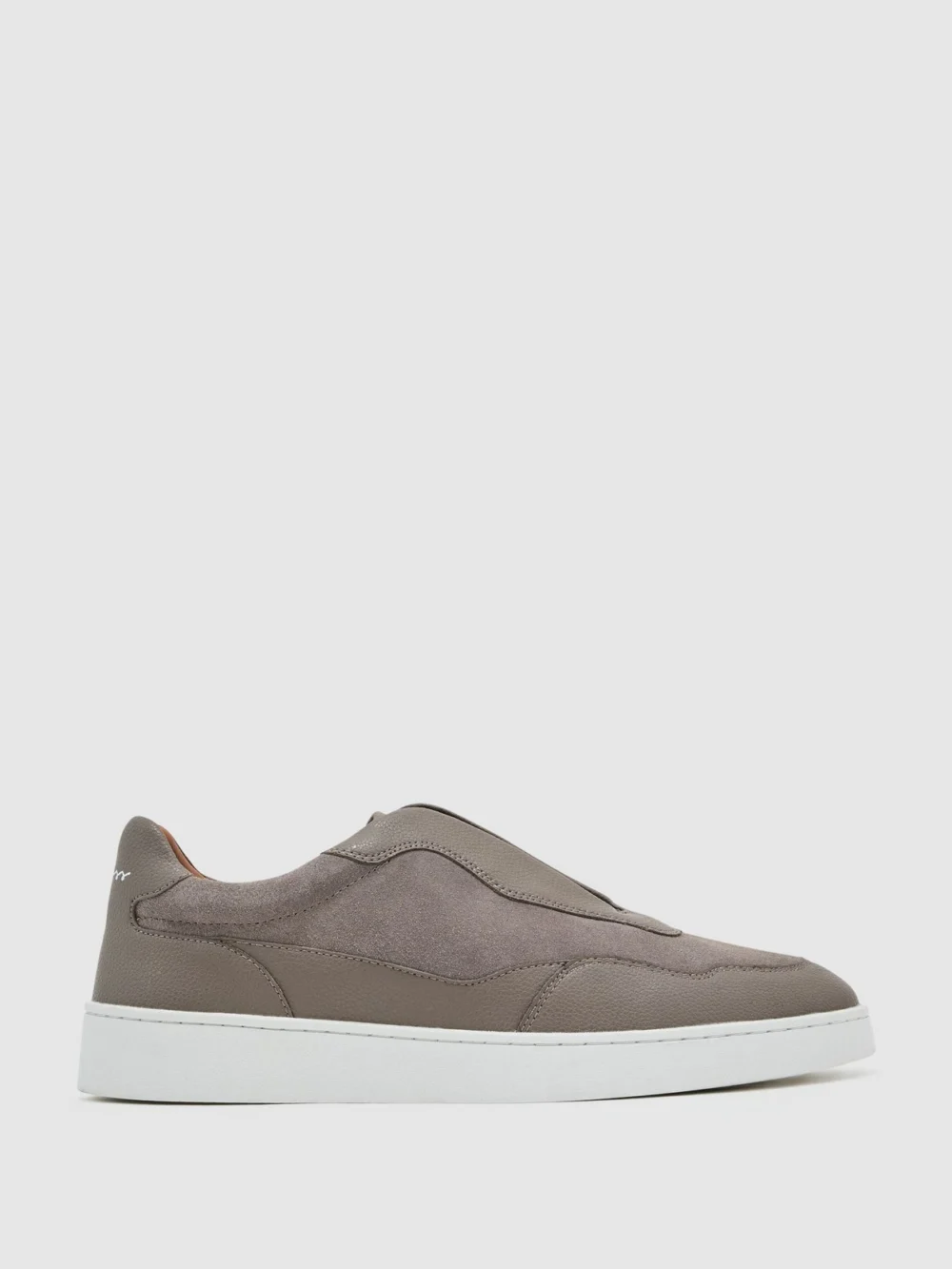 Reiss Lavender Grey Leather and Suede Elasticated-lace Trainers, view 2