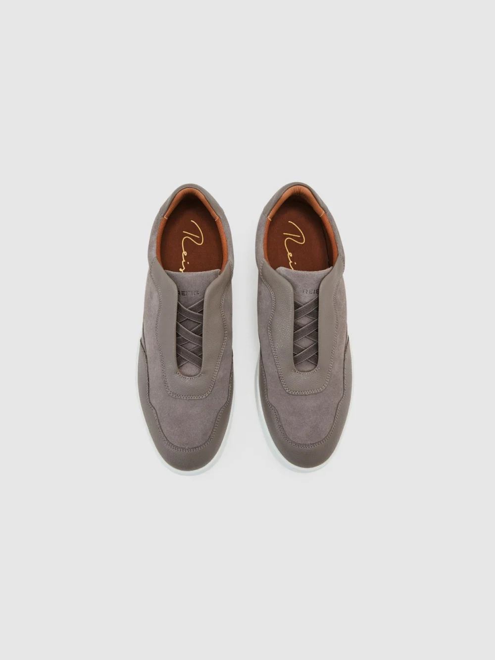 Reiss Lavender Grey Leather and Suede Elasticated-lace Trainers, view 3