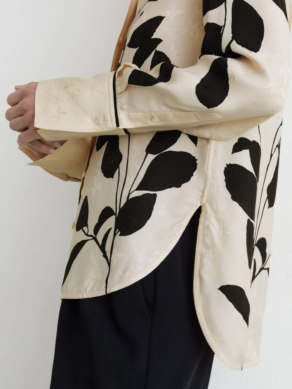 Reiss Leaf-print Jacquard Long-sleeve Shirt, view 4