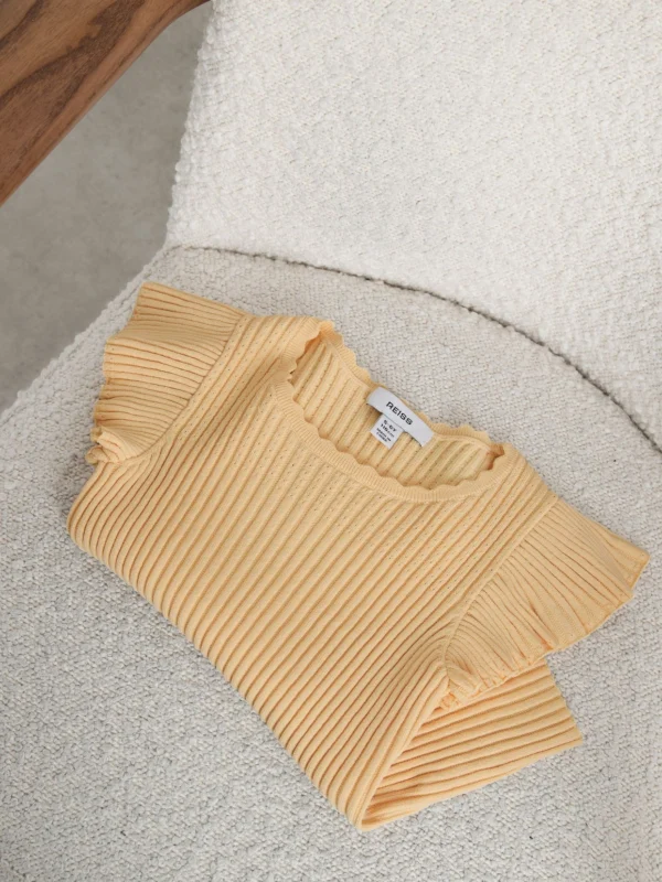 Reiss Lemon Yellow 3-9 yrs Pointelle Rib-knit Frill-sleeve Top