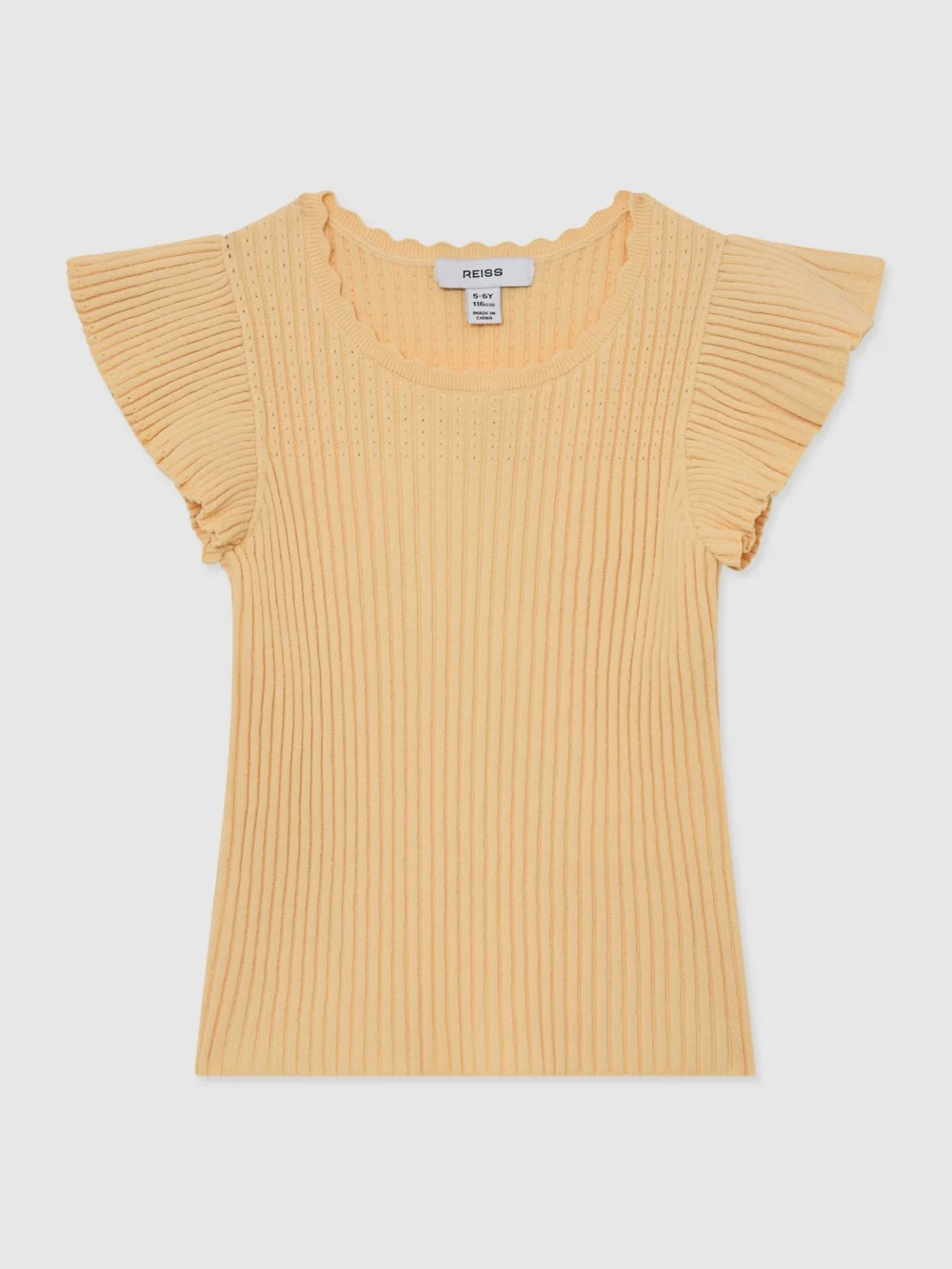 Reiss Lemon Yellow 3-9 yrs Pointelle Rib-knit Frill-sleeve Top, view 2