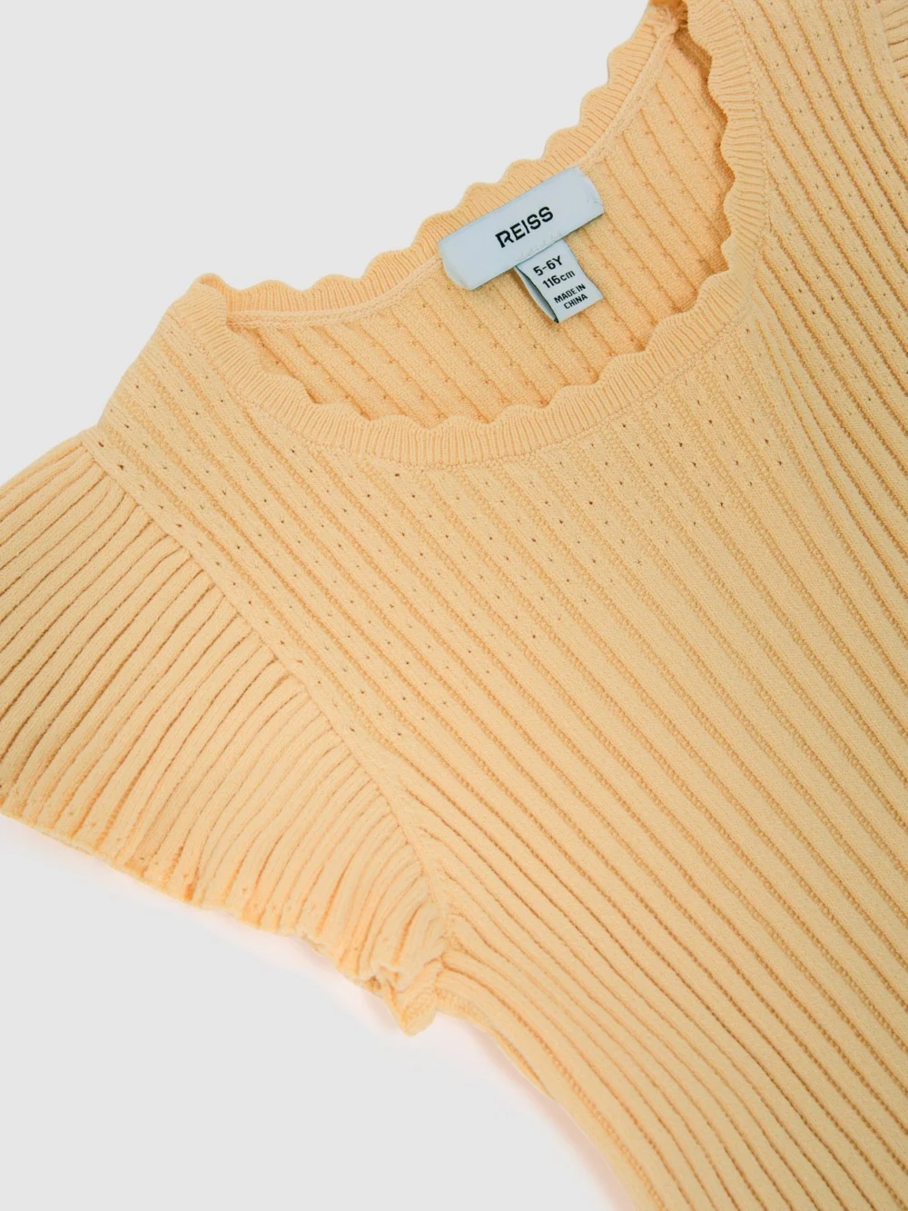Reiss Lemon Yellow 3-9 yrs Pointelle Rib-knit Frill-sleeve Top, view 5