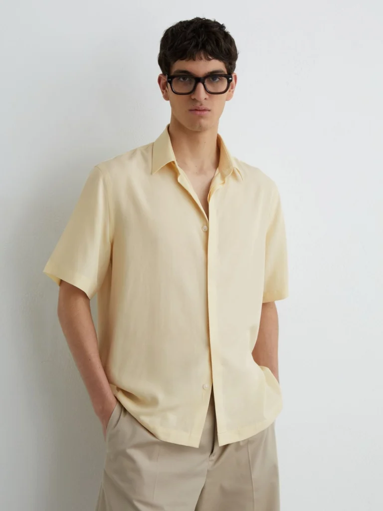 Reiss Lemon Yellow Lyocell-linen Short-sleeve Shirt
