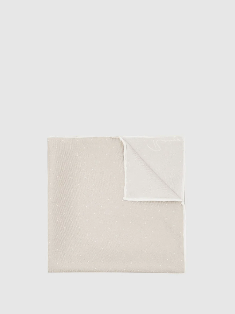 Reiss Liam Champagne Silk Polka Dot Pocket Square,, Beige