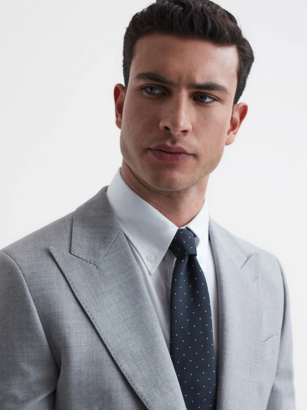 Reiss Liam Navy Silk Tie - Blue Polka Dot, view 2