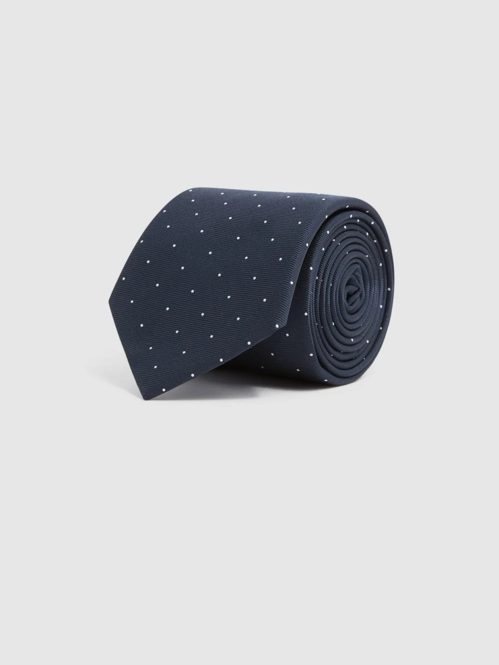Reiss Liam Navy Silk Tie - Blue Polka Dot, view 3