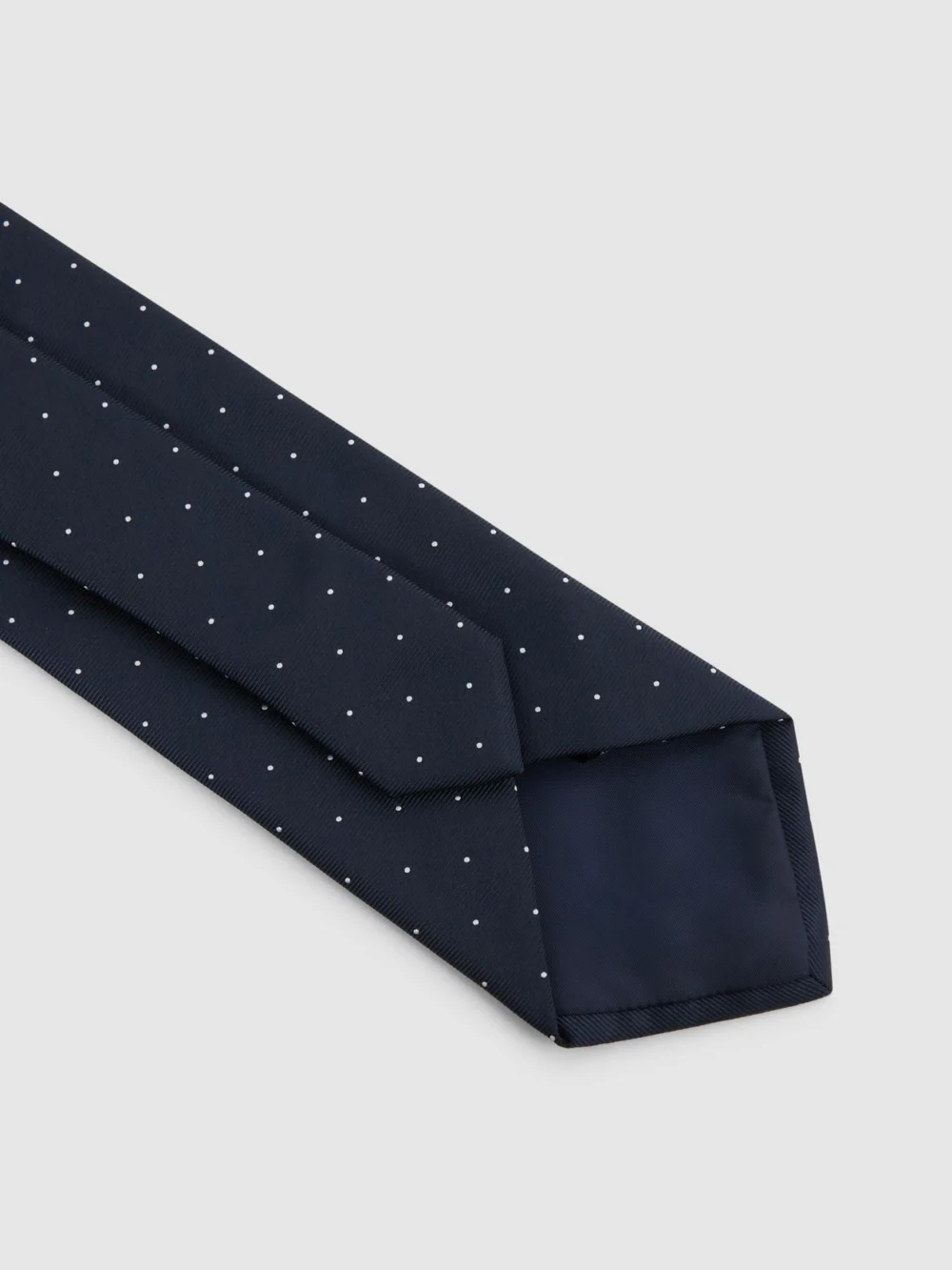 Reiss Liam Navy Silk Tie - Blue Polka Dot, view 4